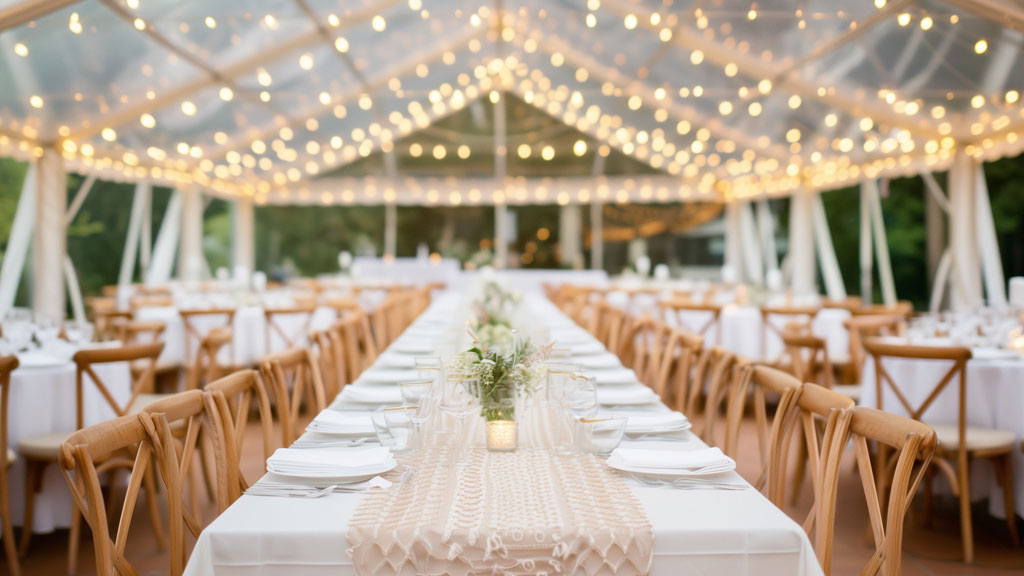 Tente transparente installée sur un rooftop parisien avec vue sur les toits de zinc pendant une réception